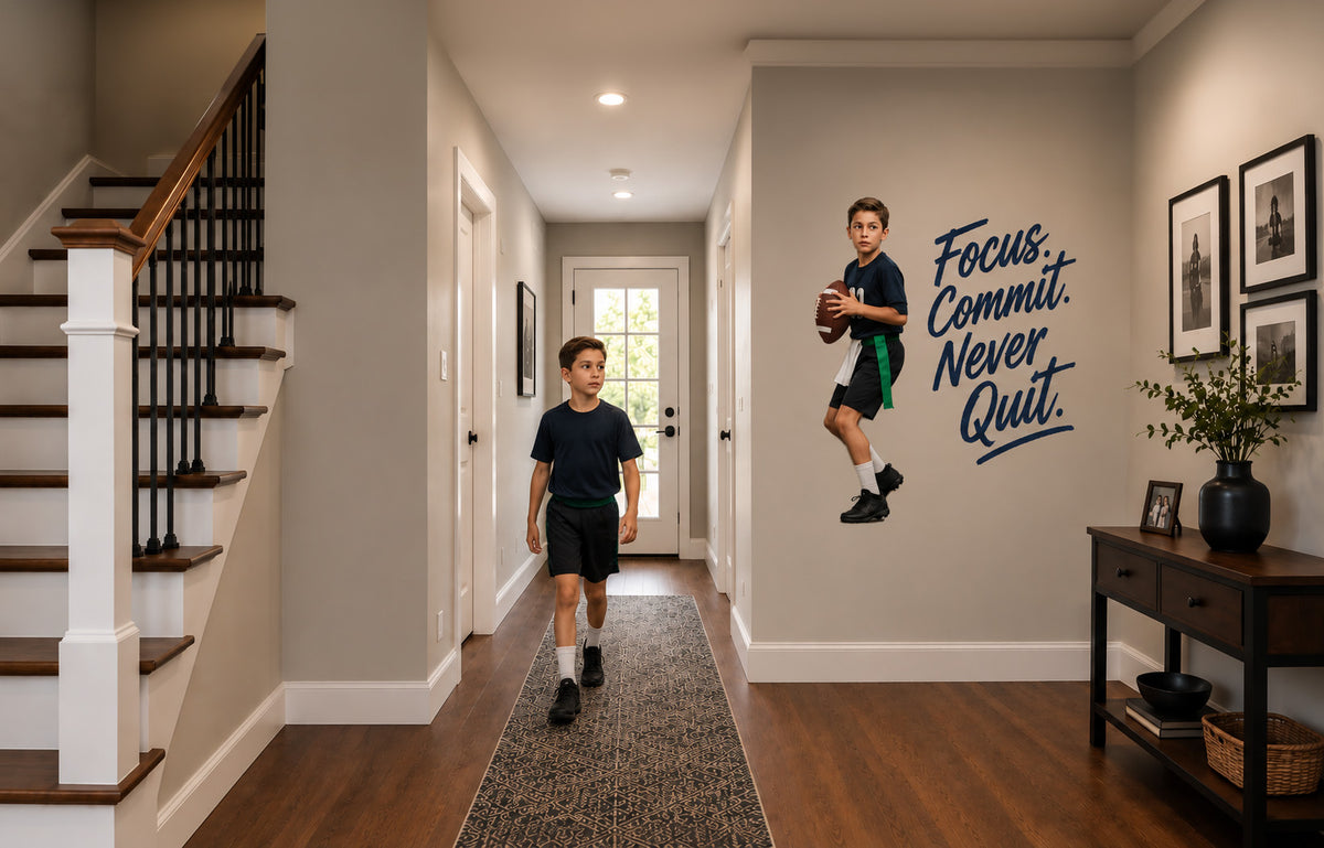 Custom American football wall sticker of a player with the ball