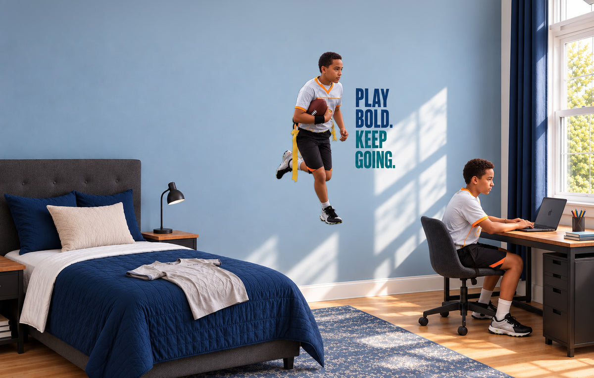 Custom American football wall sticker of a player with the ball