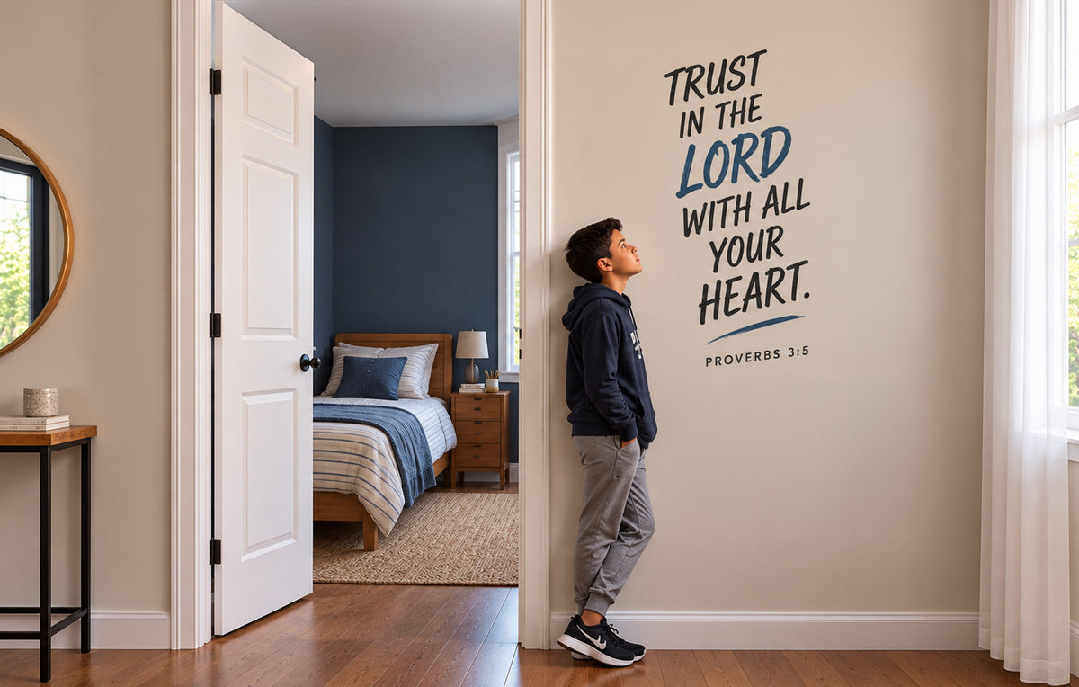 Faith wall sticker of a child praying with a Bible verse