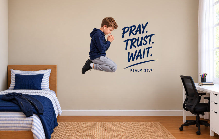 Faith wall sticker of a child praying with a Bible verse