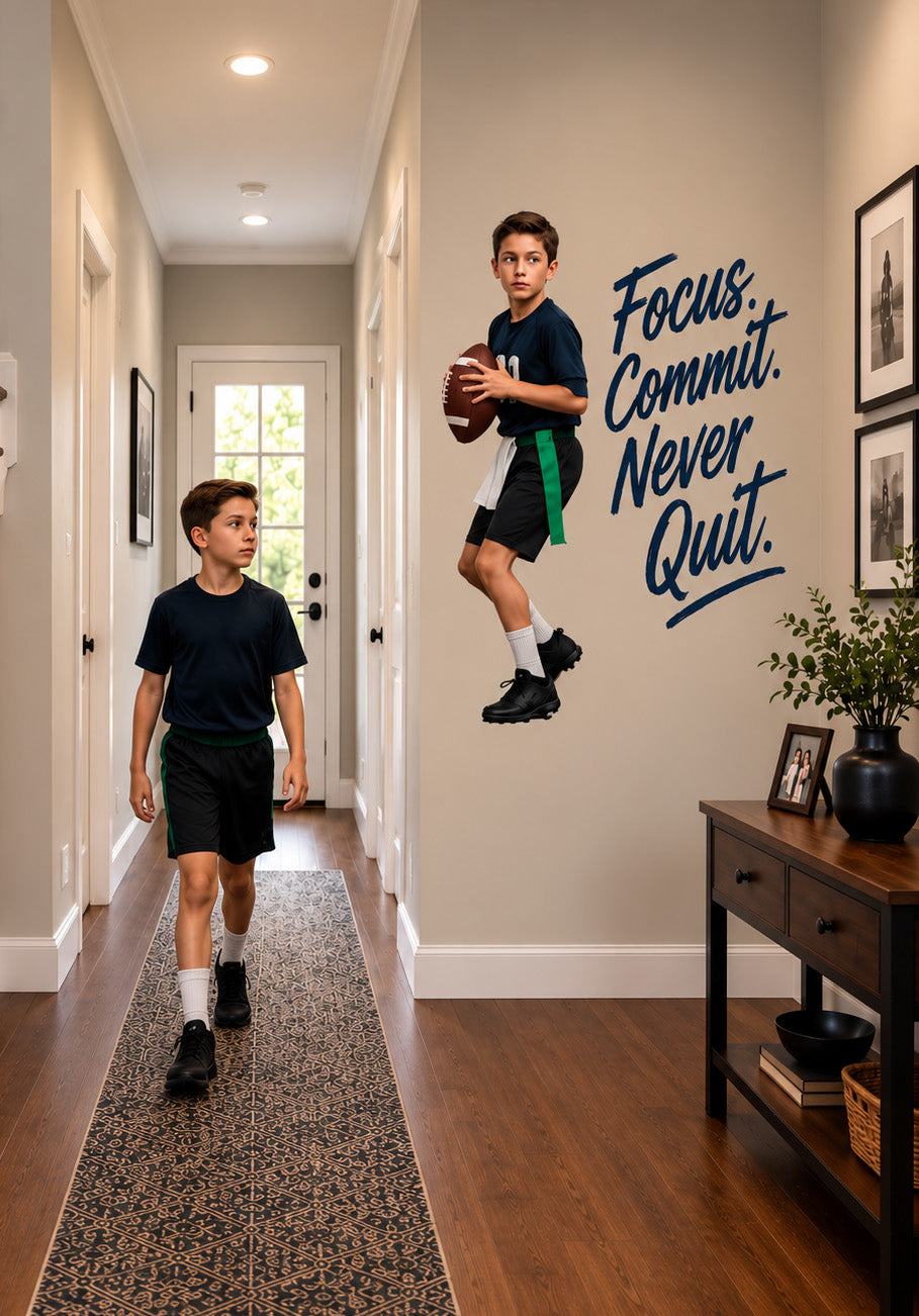 Custom American football wall sticker of a player with the ball