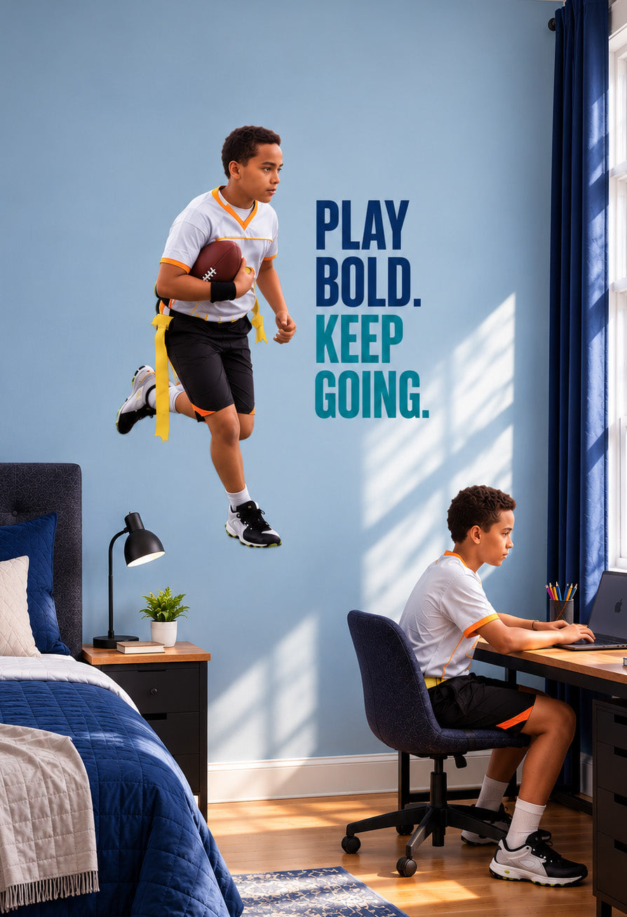 Custom American football wall sticker of a player with the ball