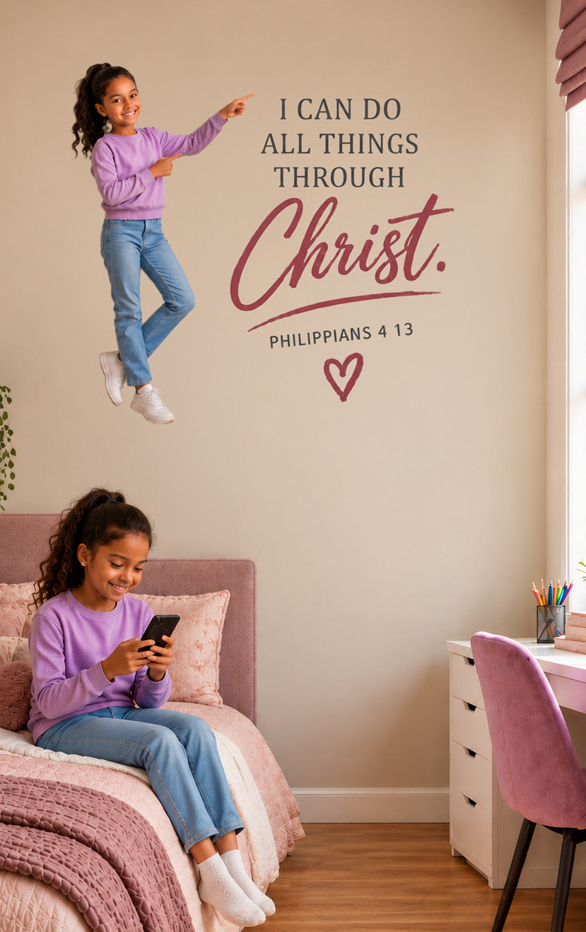 Faith wall sticker of a child praying with a Bible verse