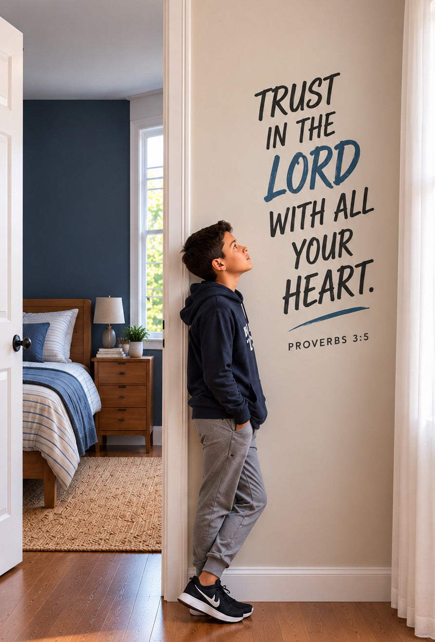 Faith wall sticker of a child praying with a Bible verse