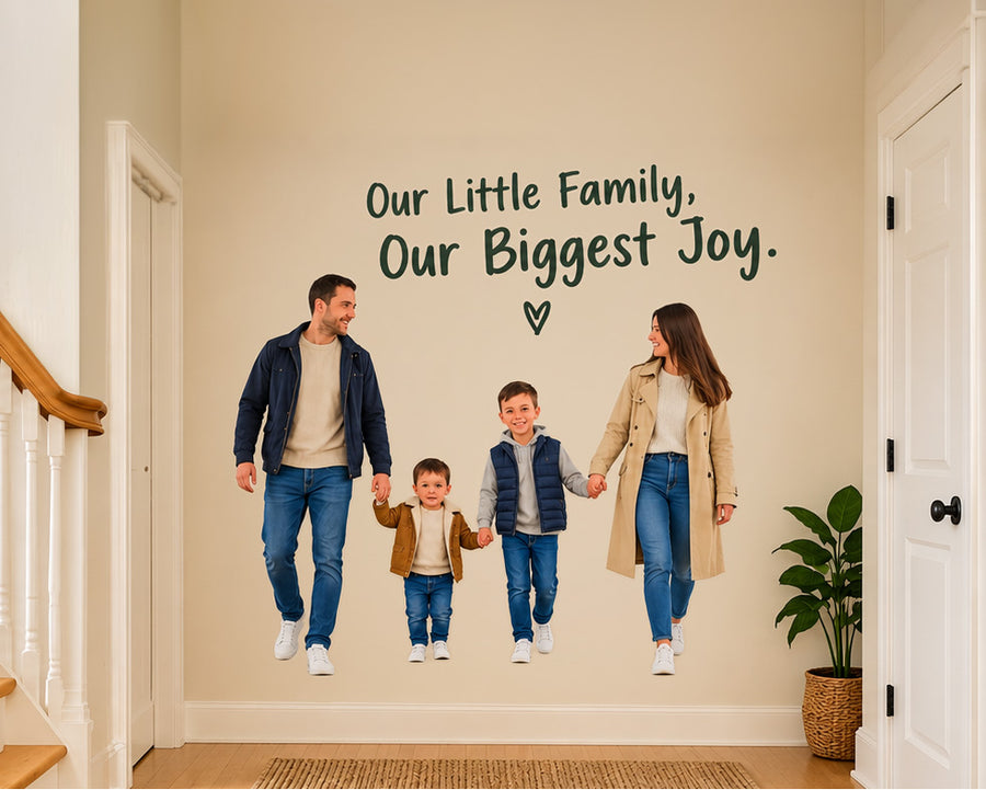 Custom photo wall stickers in a family home